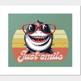 Just smile funny shark with red glasses Posters and Art